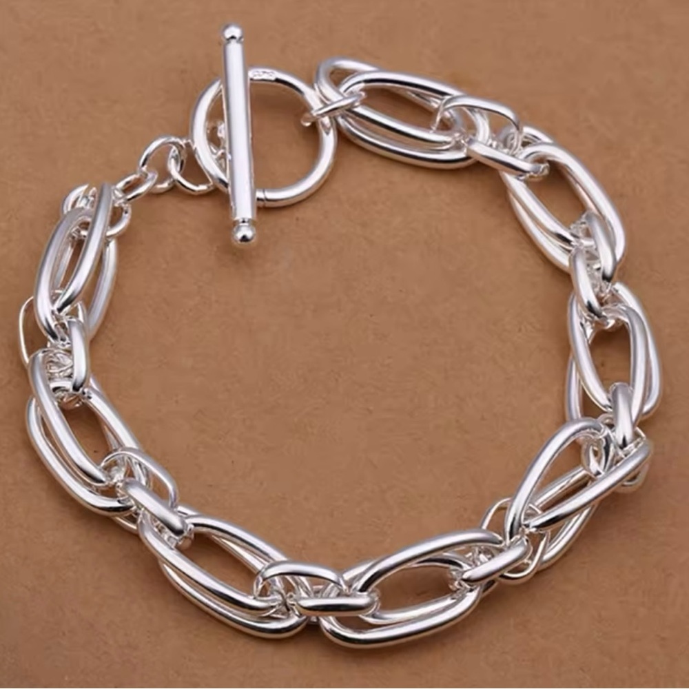 Silver plated Thick Double Chain Bracelet